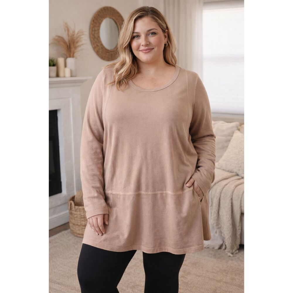 Pure Jill Organic Cotton Long Sleeve Tunic Side Slit Flowy Basic Blouse Size L